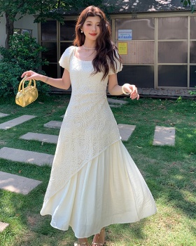 Slim white temperament cheongsam sequins lace dress