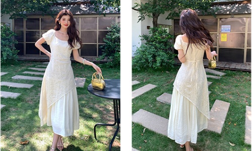 Slim white temperament cheongsam sequins lace dress