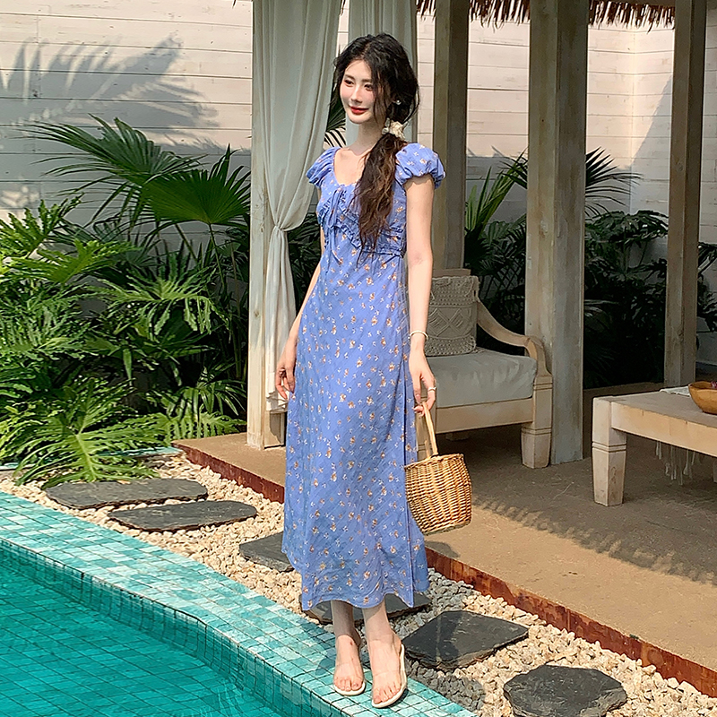 France style slim red long dress vacation seaside dress