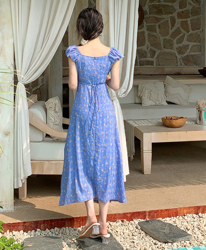 France style slim red long dress vacation seaside dress