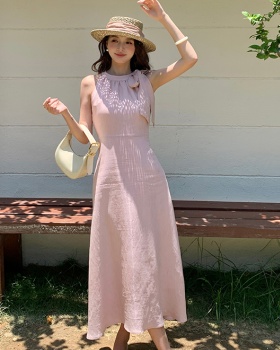 Temperament A-line frenum dress bow halter long dress