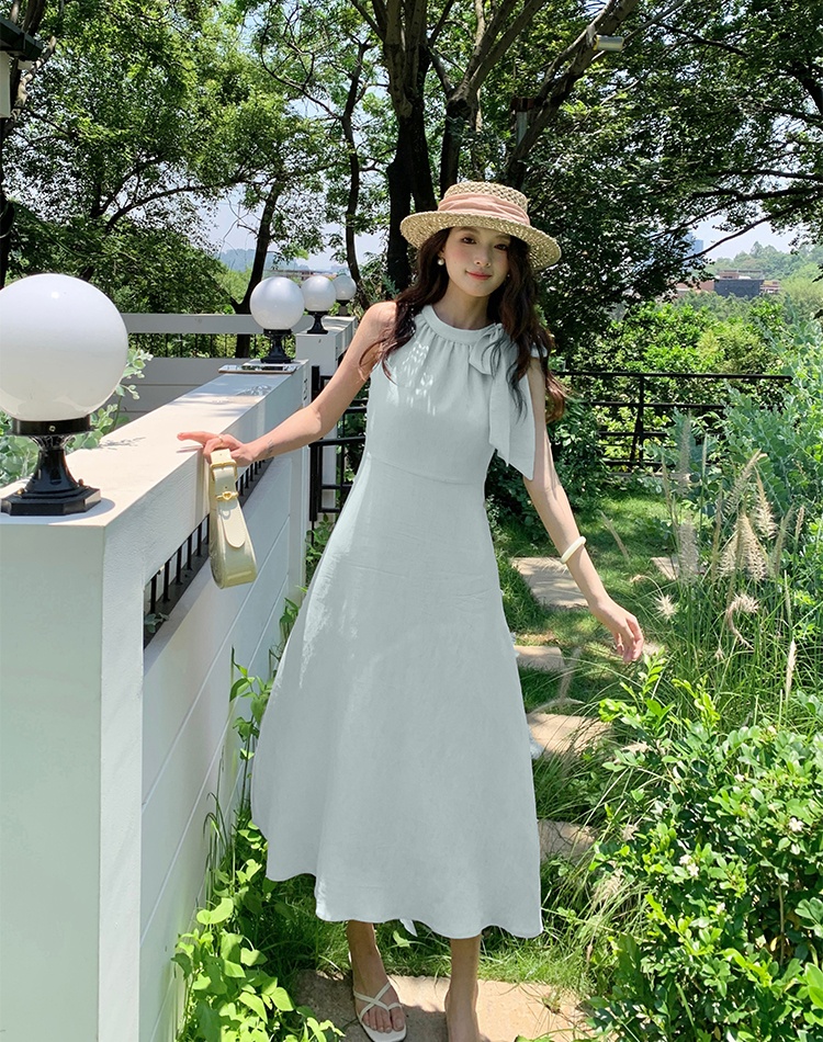 Temperament A-line frenum dress bow halter long dress