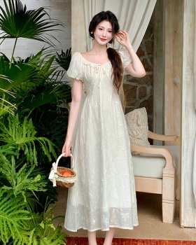 Short sleeve apricot long dress unique dress for women