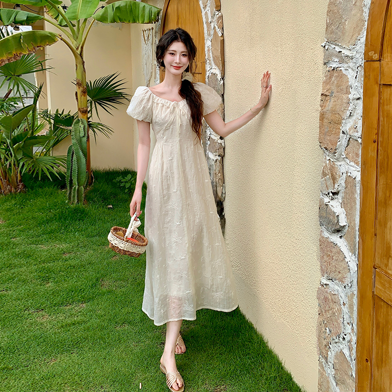 Short sleeve apricot long dress unique dress for women