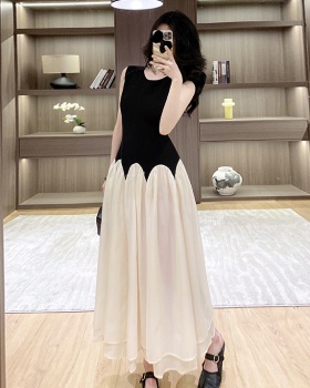 Round neck sleeveless long dress splice niche dress