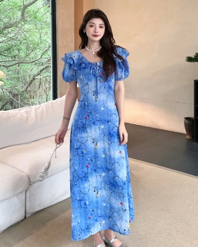 France style V-neck long dress slim floral dress