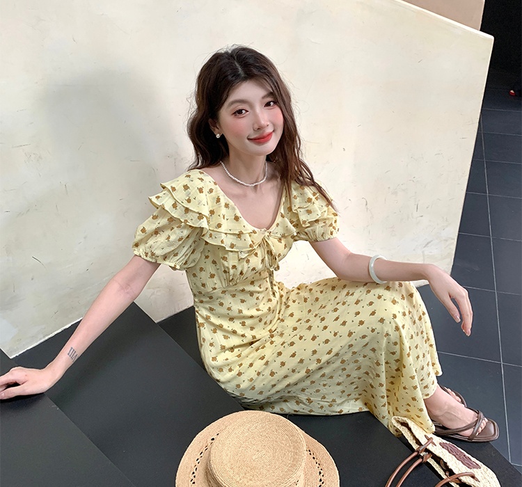 France style V-neck long dress slim floral dress