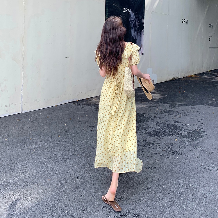 France style V-neck long dress slim floral dress