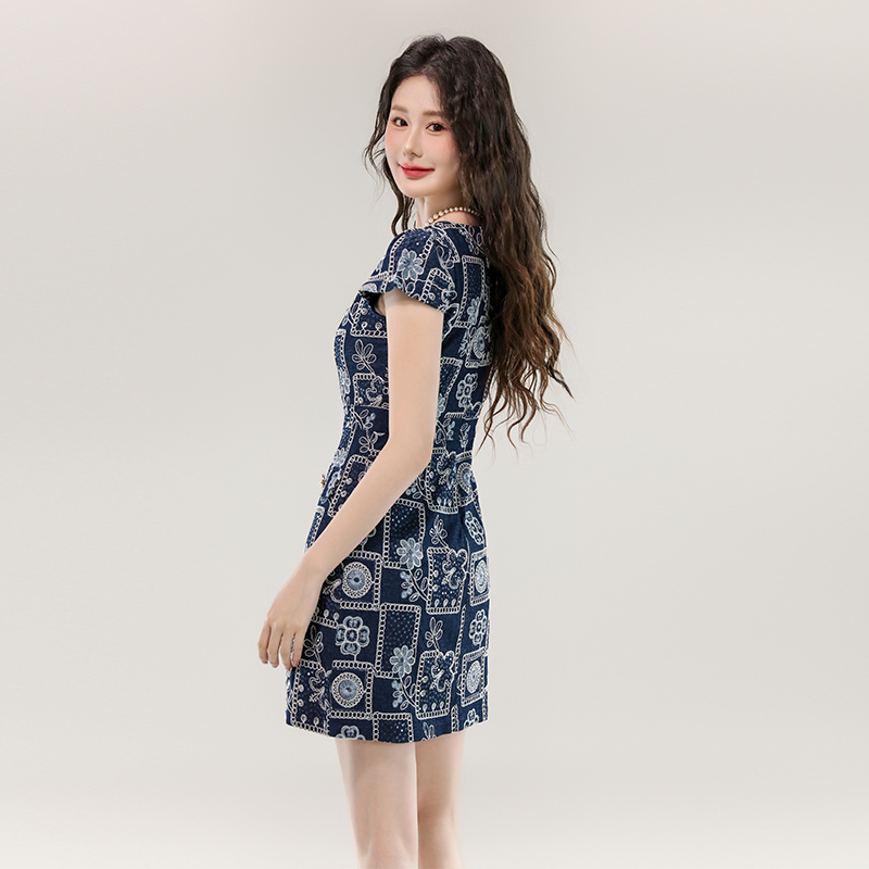 Embroidery puff sleeve summer temperament dress
