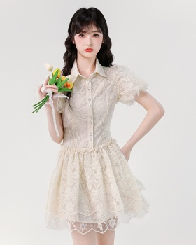 Puff sleeve lace dress niche lady dress for women