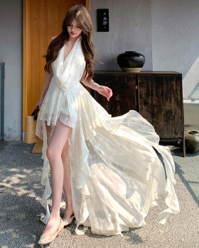 Splice long halter mermaid slim vacation high waist dress