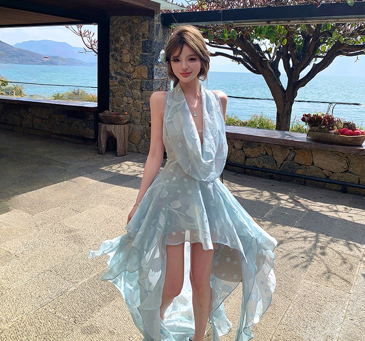 Splice long halter mermaid slim vacation high waist dress