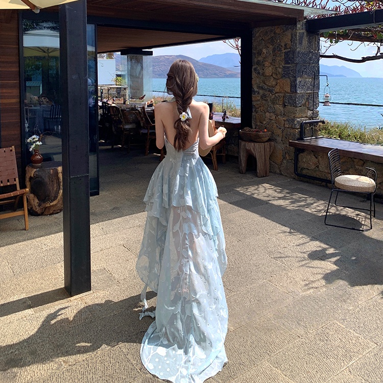 Splice long halter mermaid slim vacation high waist dress