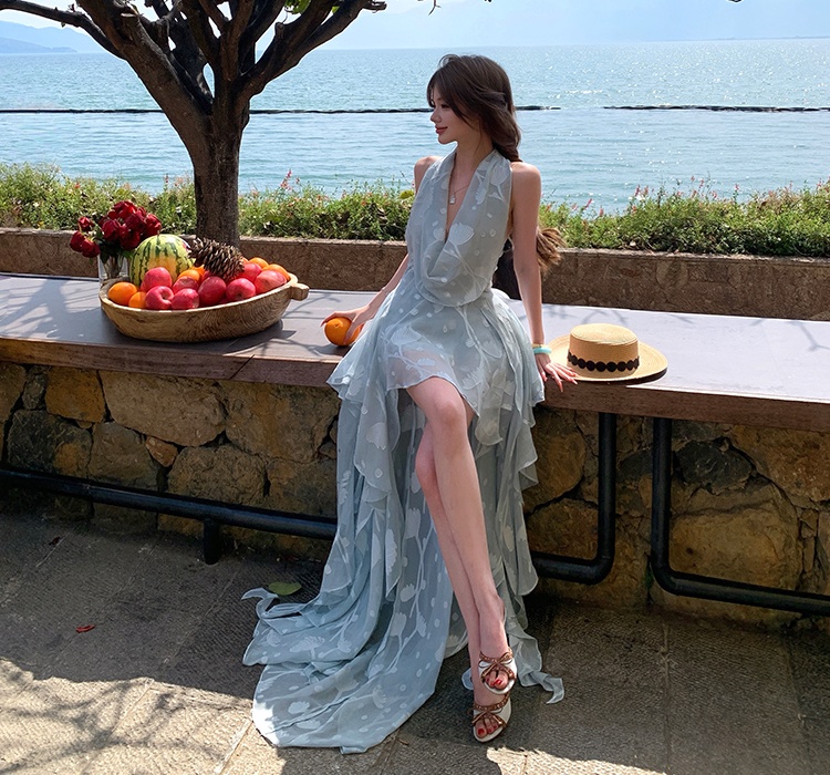 Splice long halter mermaid slim vacation high waist dress