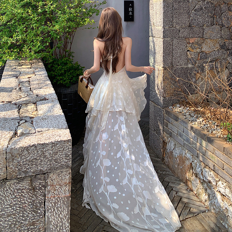 Splice long halter mermaid slim vacation high waist dress