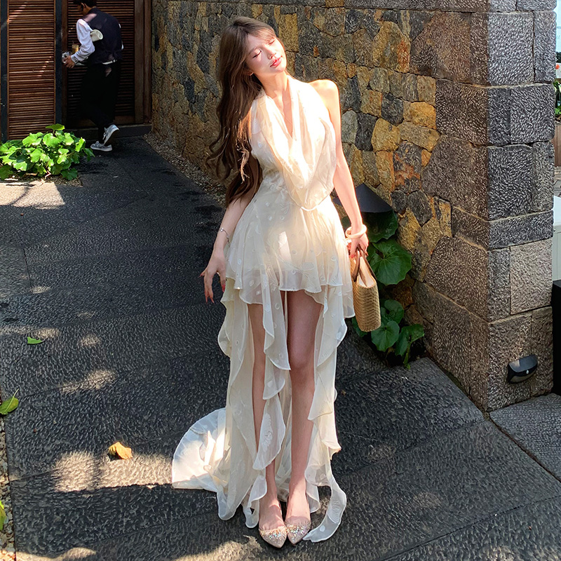 Splice long halter mermaid slim vacation high waist dress