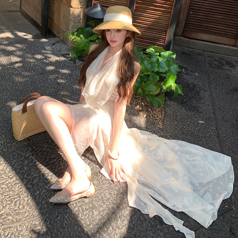 Splice long halter mermaid slim vacation high waist dress