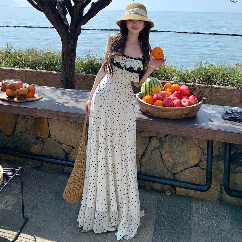 Paris splice vacation dress lace spring strap dress