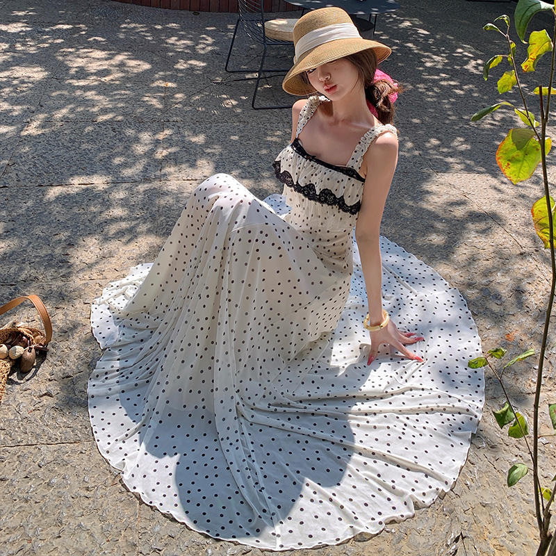 Paris splice vacation dress lace spring strap dress