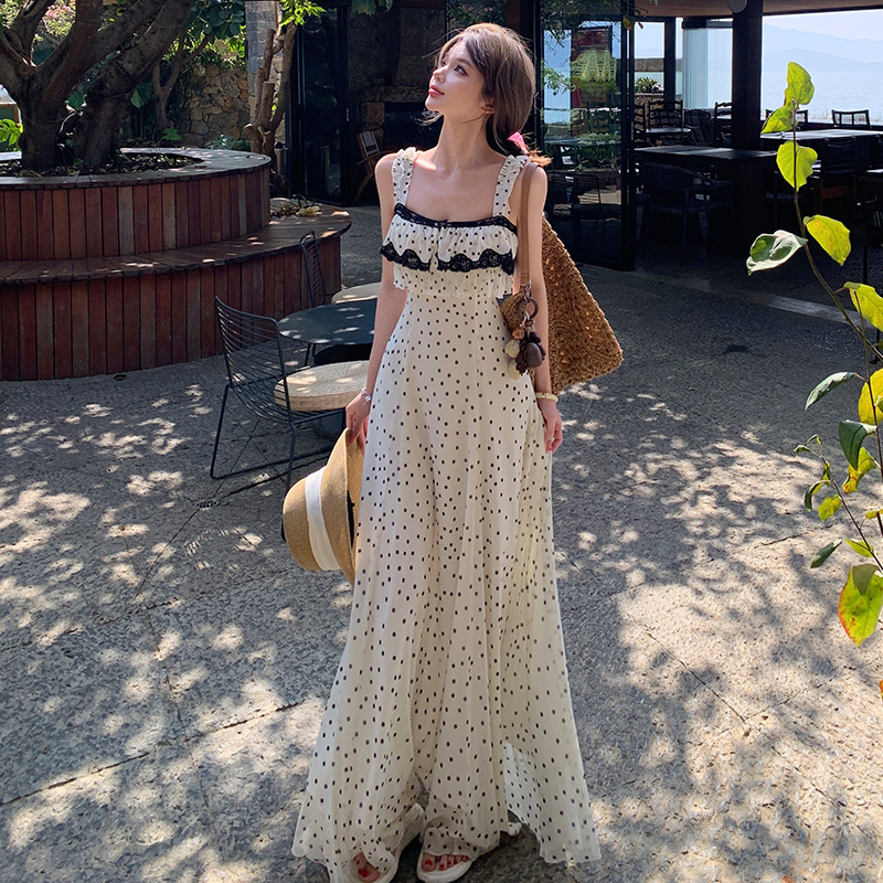 Paris splice vacation dress lace spring strap dress