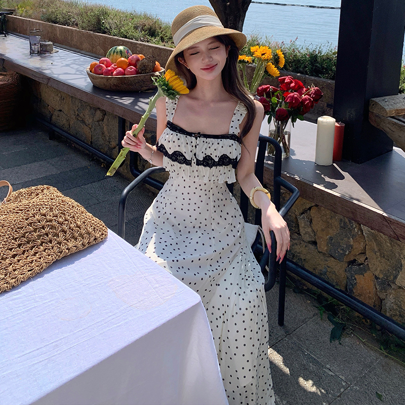 Paris splice vacation dress lace spring strap dress