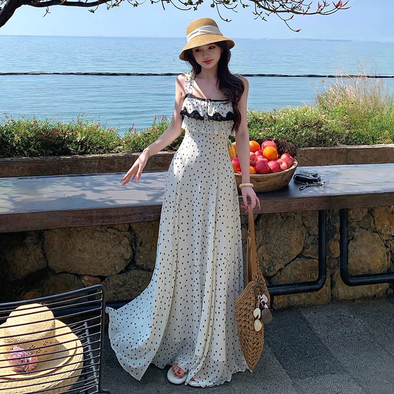 Paris splice vacation dress lace spring strap dress