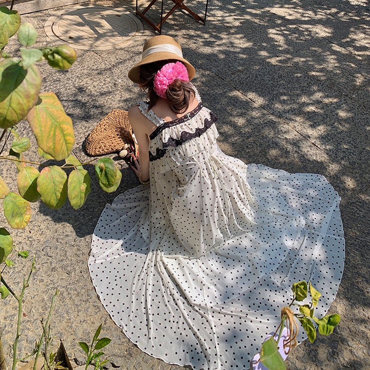 Paris splice vacation dress lace spring strap dress