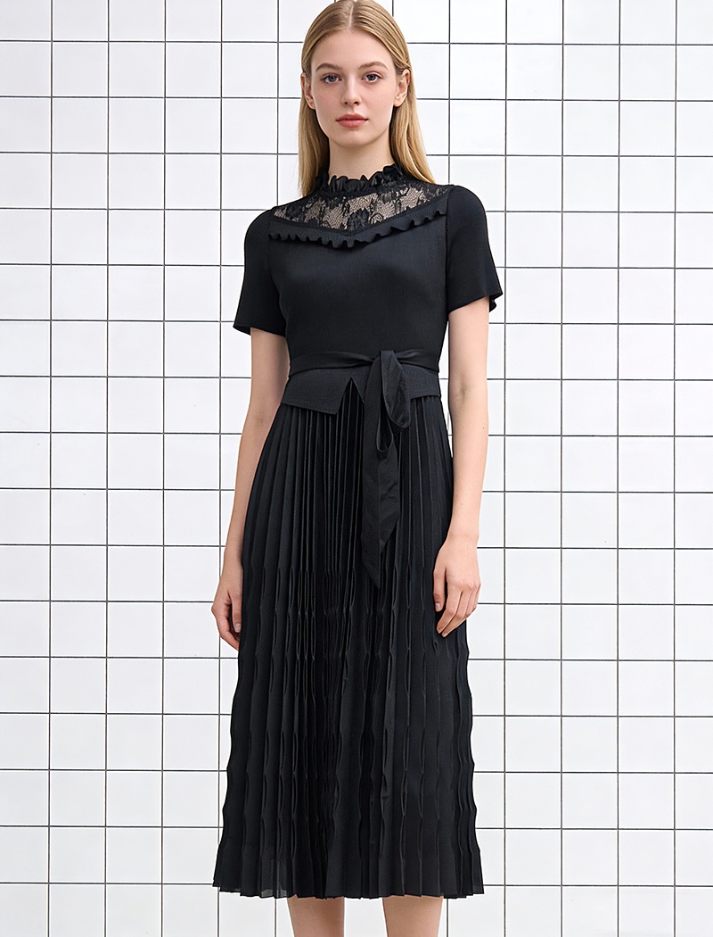 Simple slim belt pinched waist dress for women