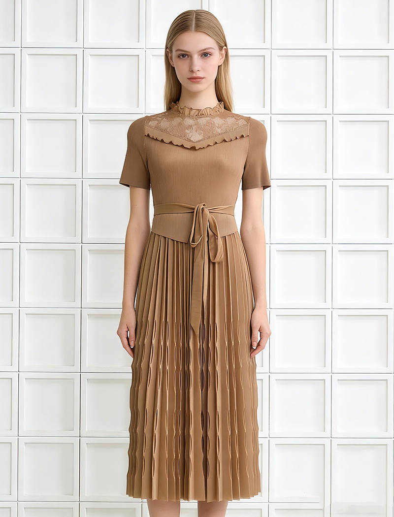 Simple slim belt pinched waist dress for women