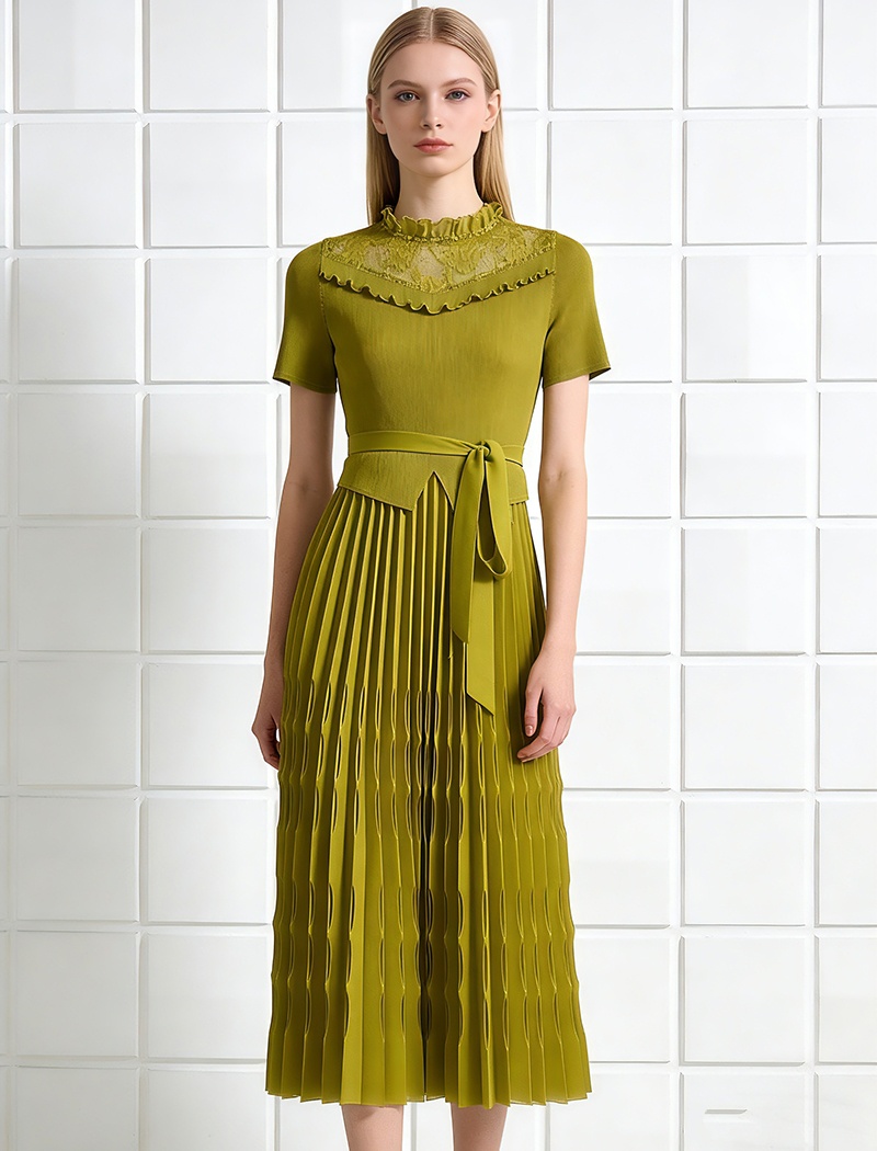 Simple slim belt pinched waist dress for women