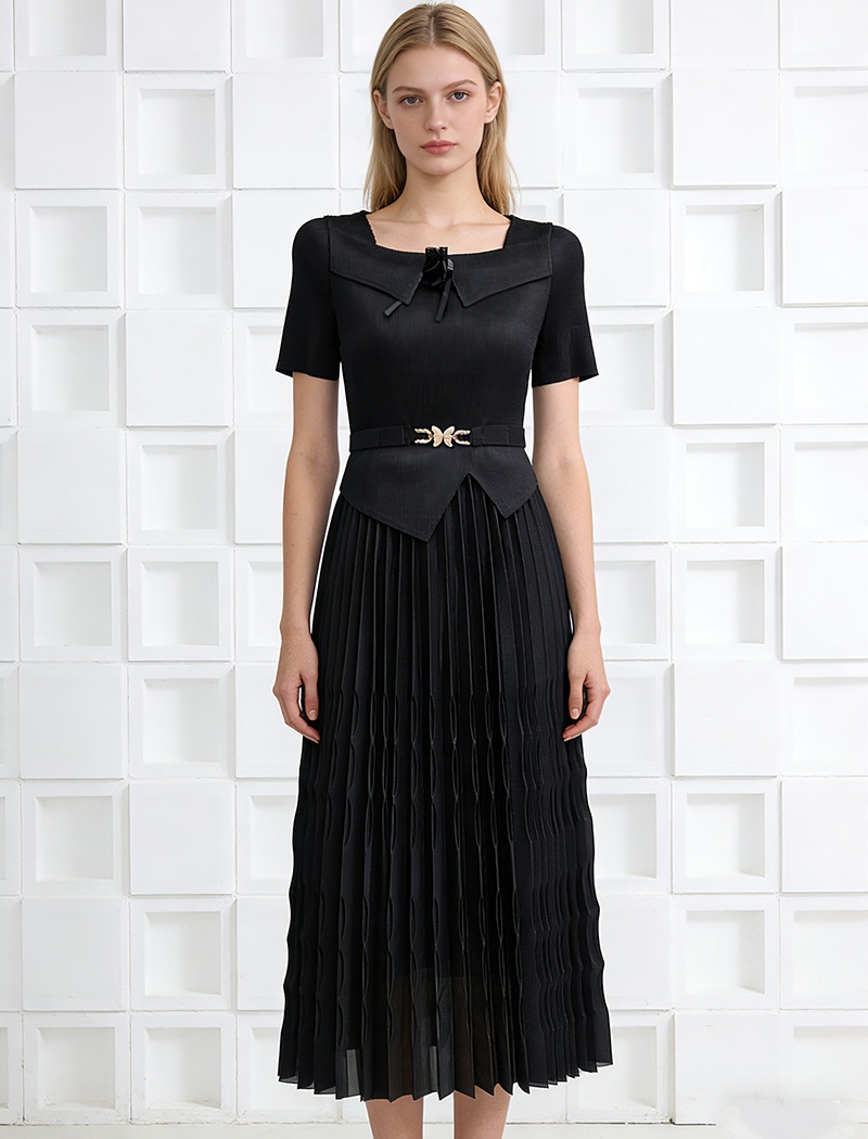 Large yard pleated pinched waist dress fold slim belt