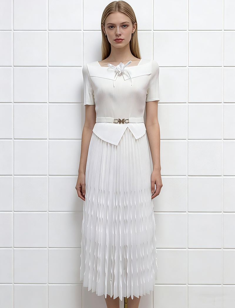 Large yard pleated pinched waist dress fold slim belt