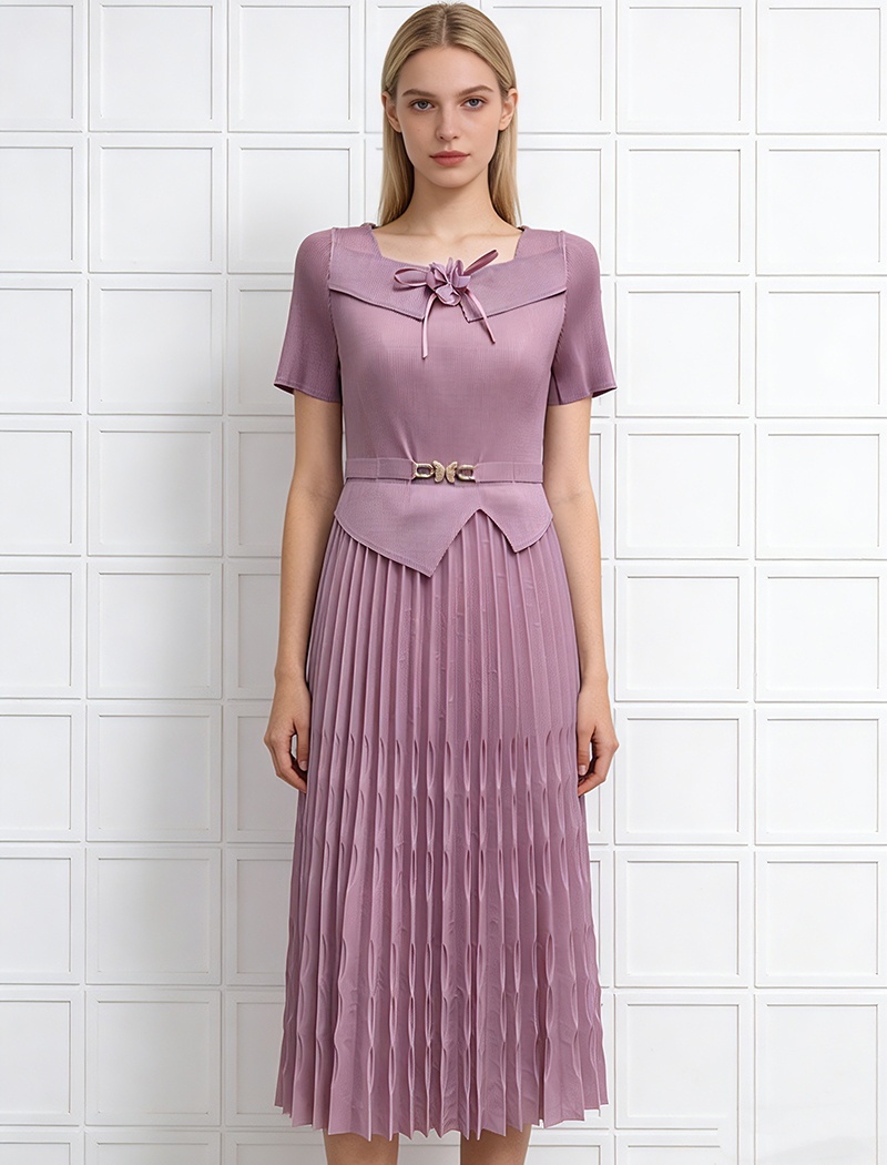 Large yard pleated pinched waist dress fold slim belt