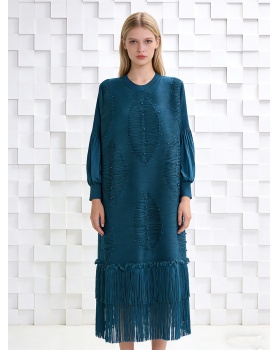 Skirt hem tassels hollow long dress beading fold dress