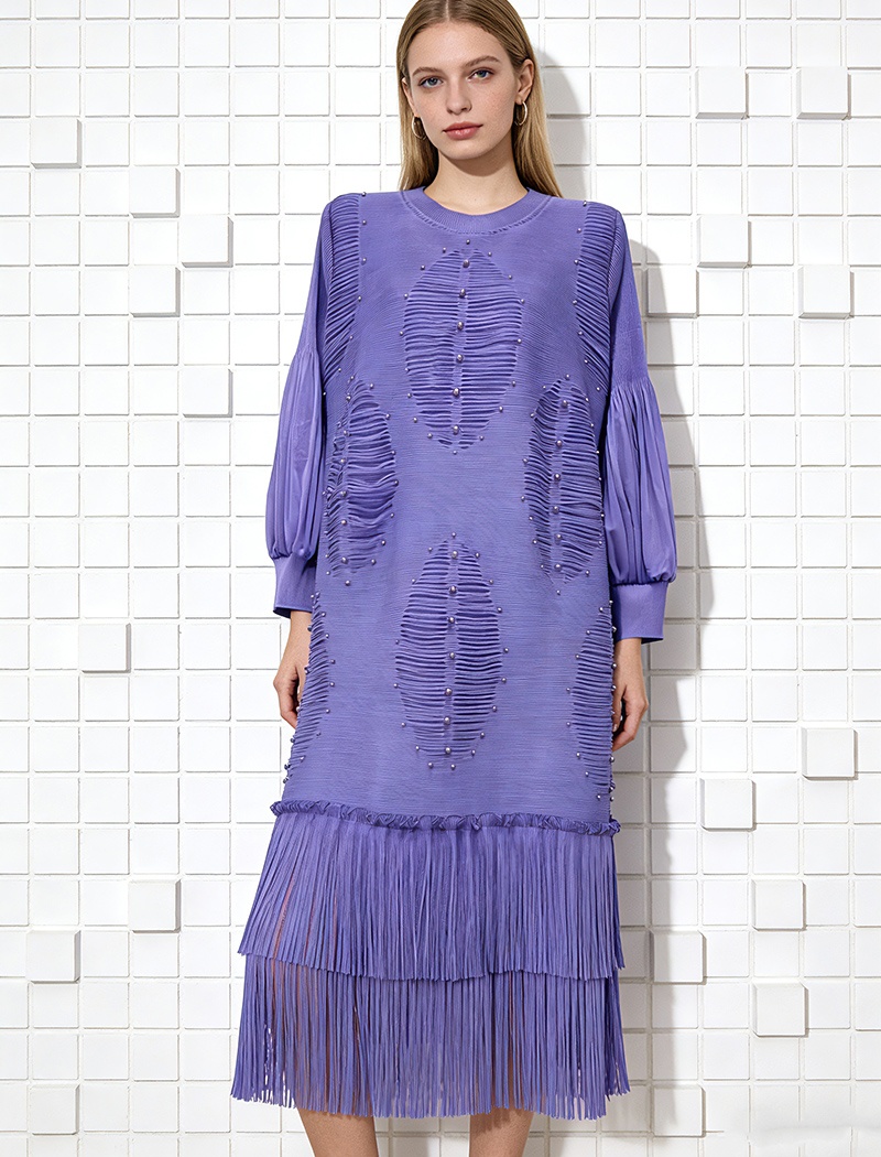 Skirt hem tassels hollow long dress beading fold dress