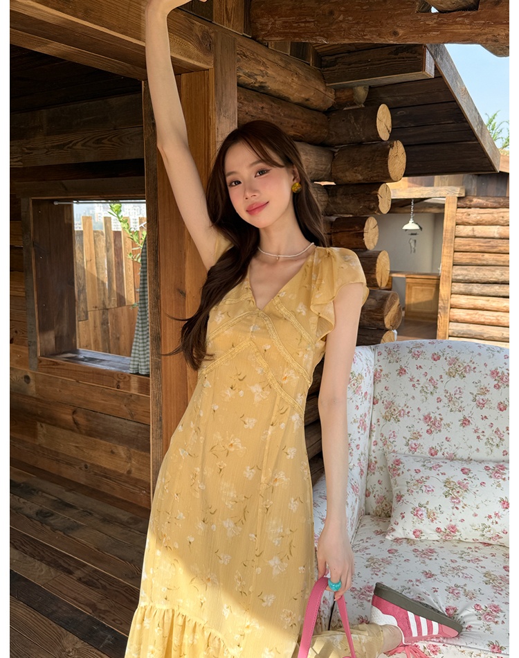 Romantic V-neck France style summer dress for women