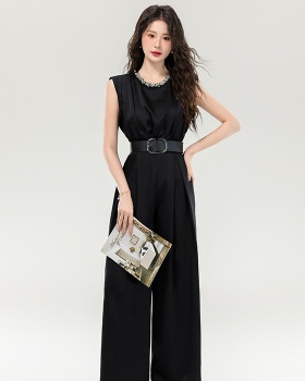 Black profession with belt temperament sleeveless jumpsuit