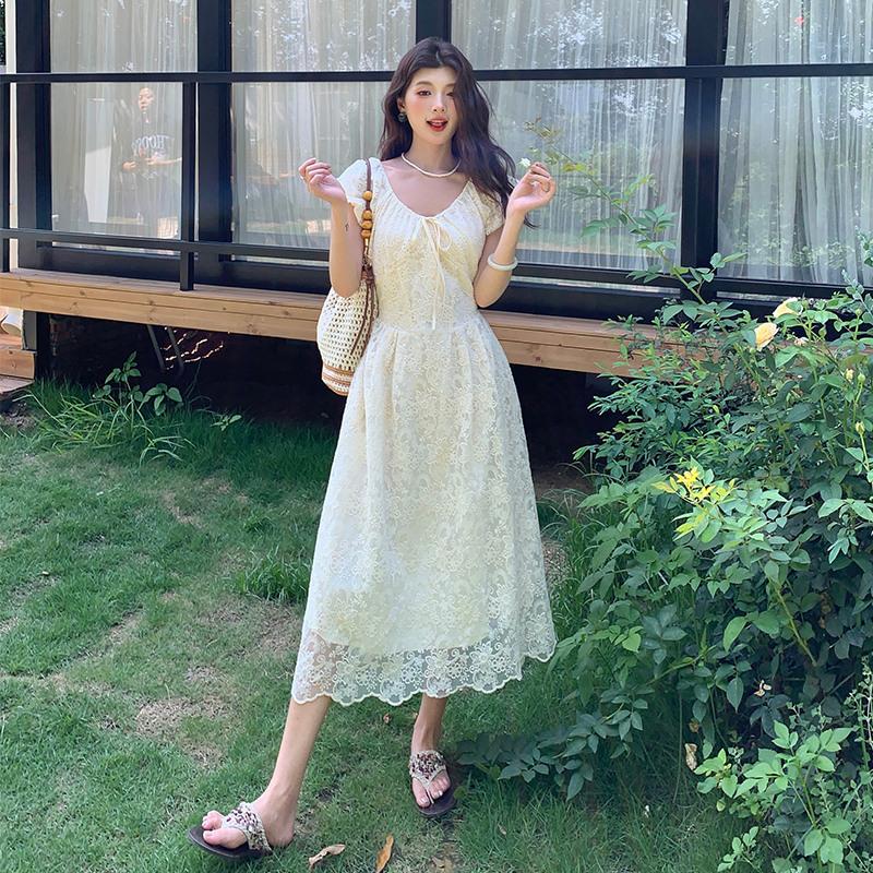 Slim lace France style embroidery dress for women