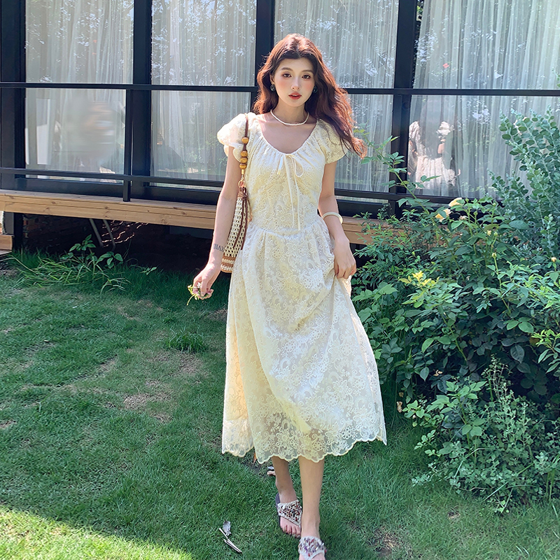 Slim lace France style embroidery dress for women