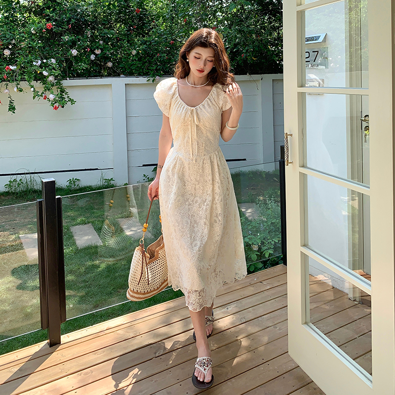 Slim lace France style embroidery dress for women