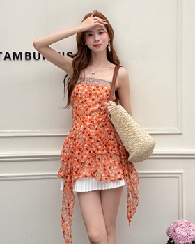 Summer irregular chiffon shirt lace floral small shirt