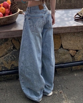 Washed handsome wide leg jeans for women