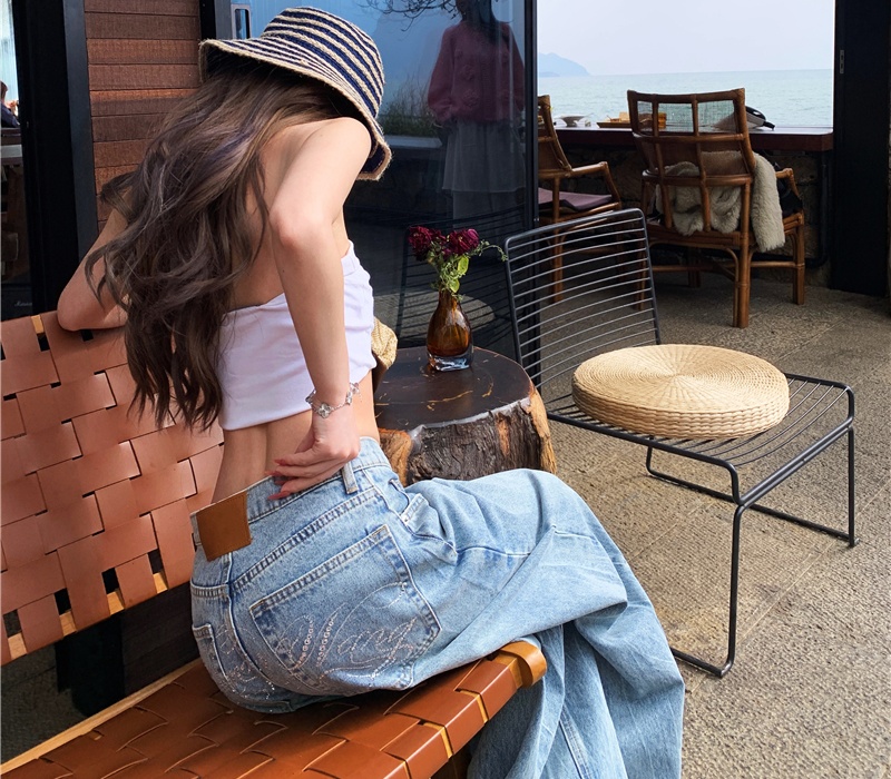 Washed handsome wide leg jeans for women