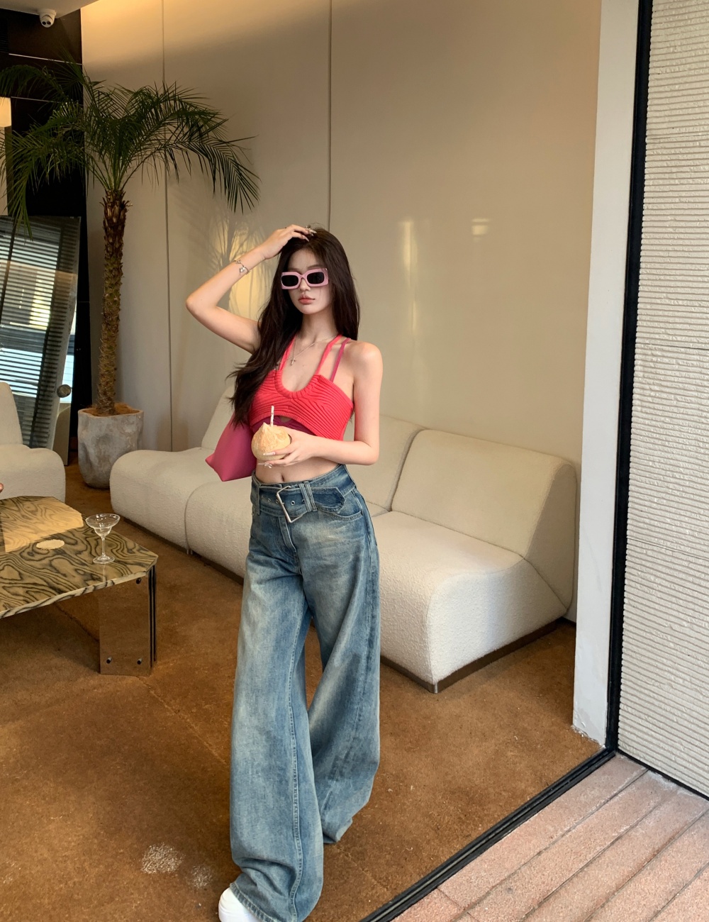 Retro wide leg pants all-match jeans for women