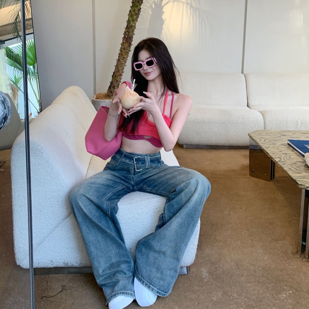 Retro wide leg pants all-match jeans for women