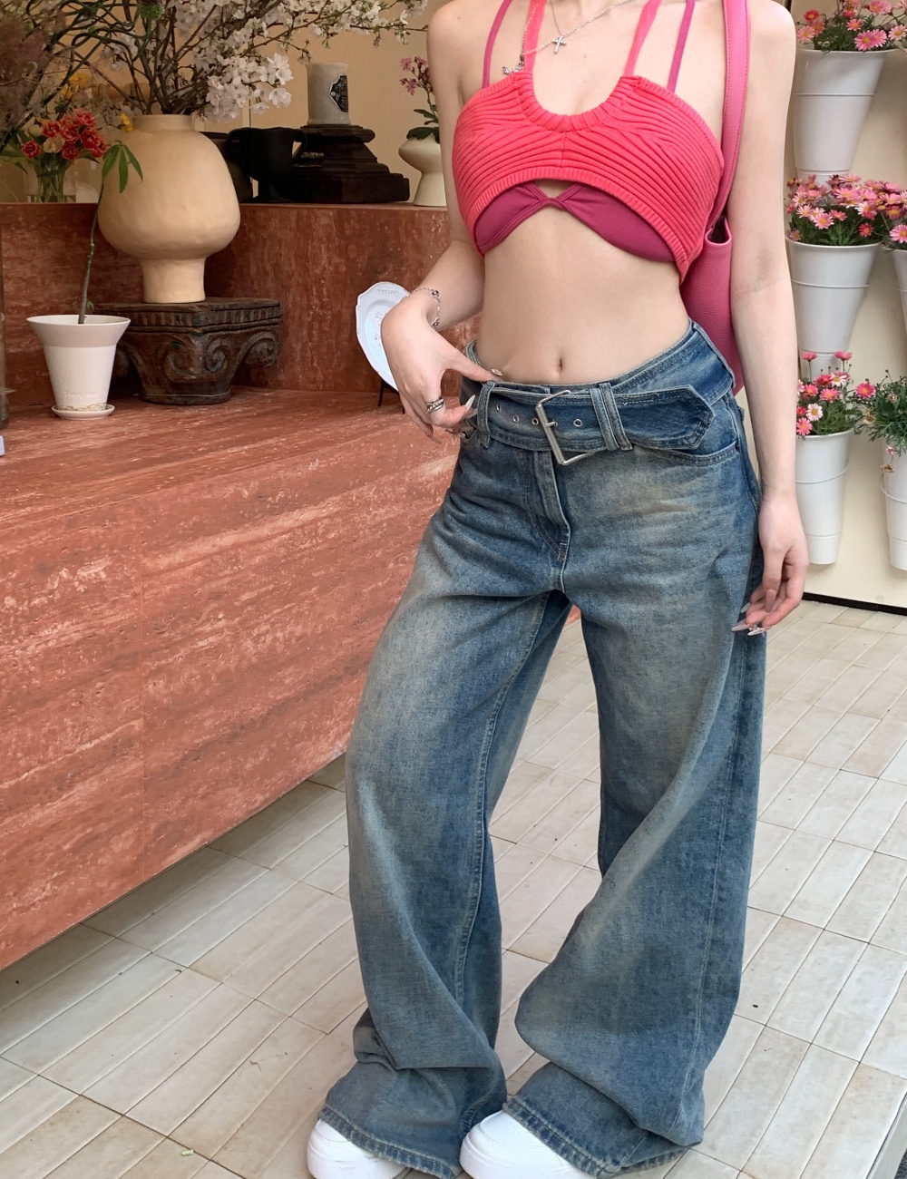 Retro wide leg pants all-match jeans for women