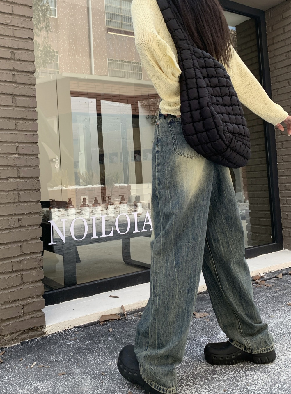 Retro high waist jeans wide leg washed long pants