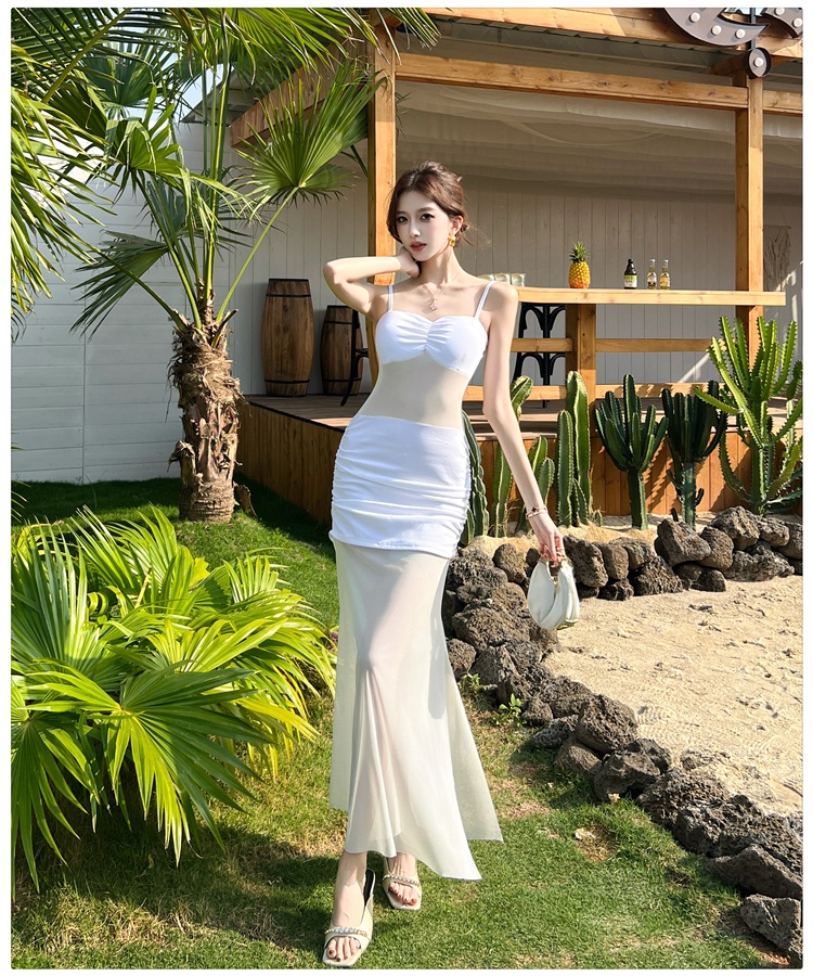Perspective gauze long dress package hip summer dress for women