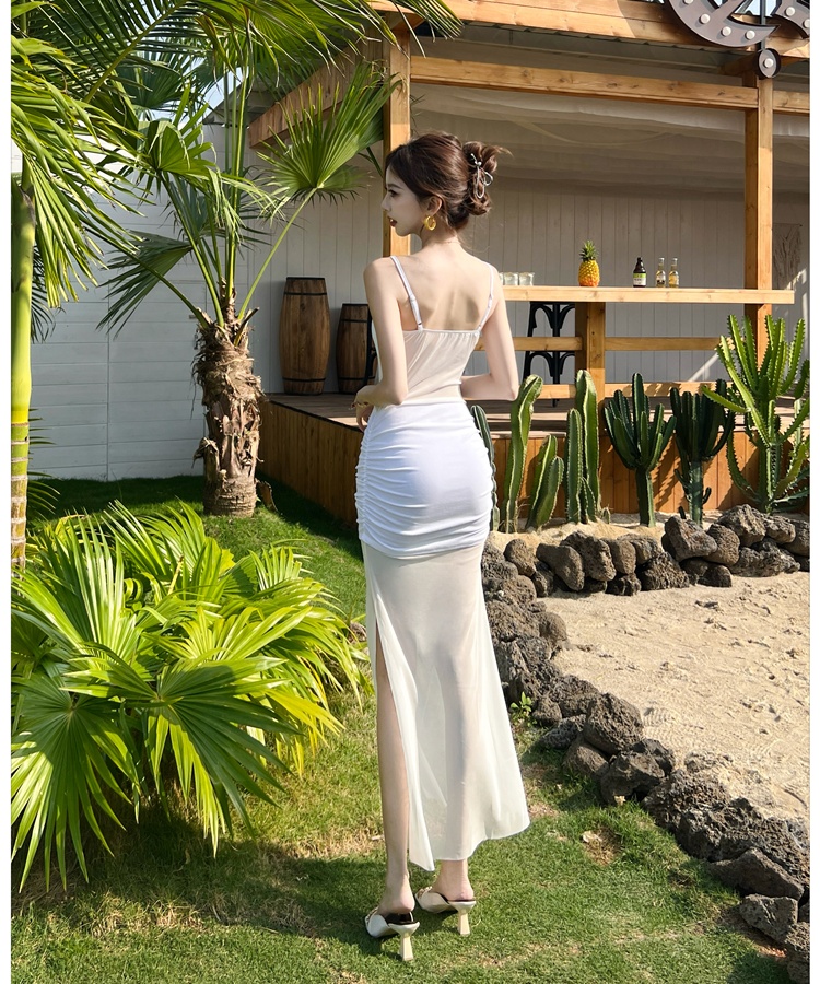 Perspective gauze long dress package hip summer dress for women