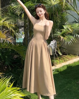 Summer halter square collar dress strap folds vest